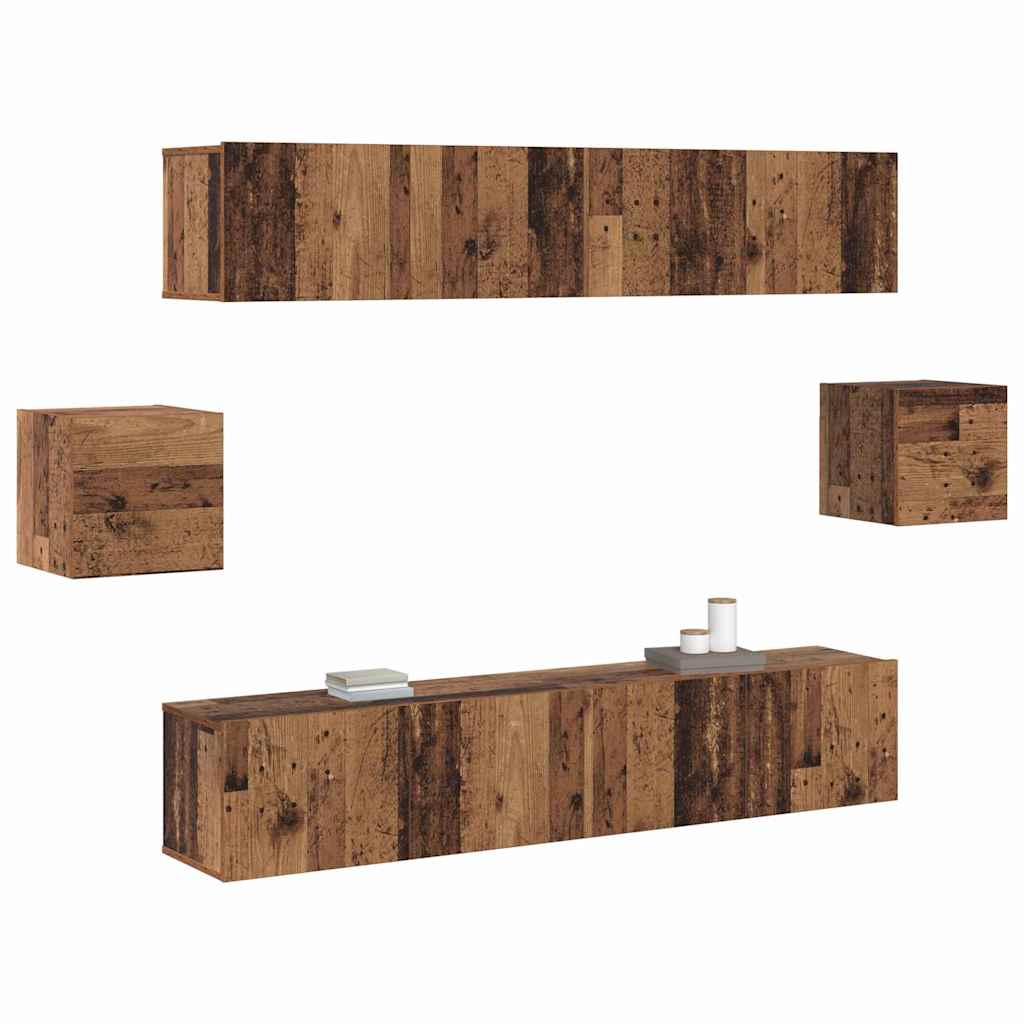 6 Piece TV Cabinet Set Old Wood Engineered Wood