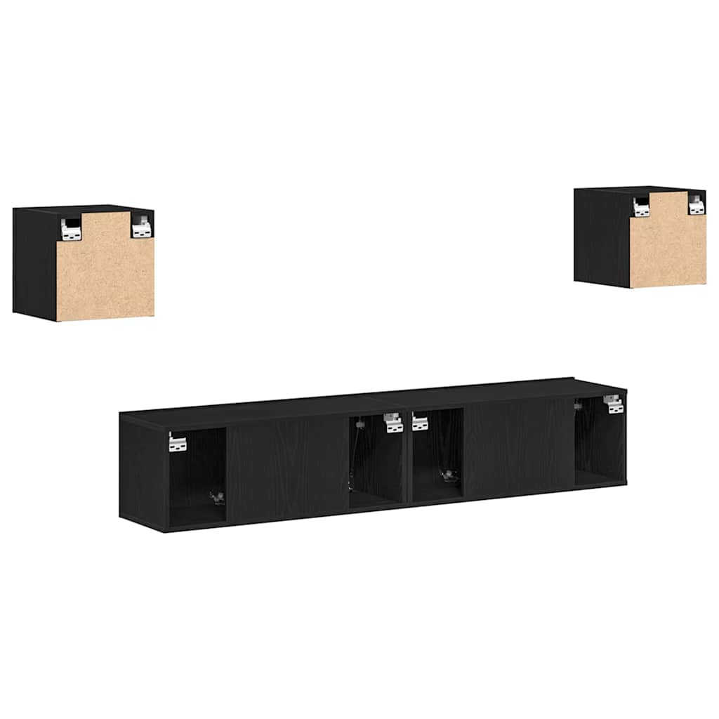 6 Piece TV Cabinet Set Black Oak Engineered Wood