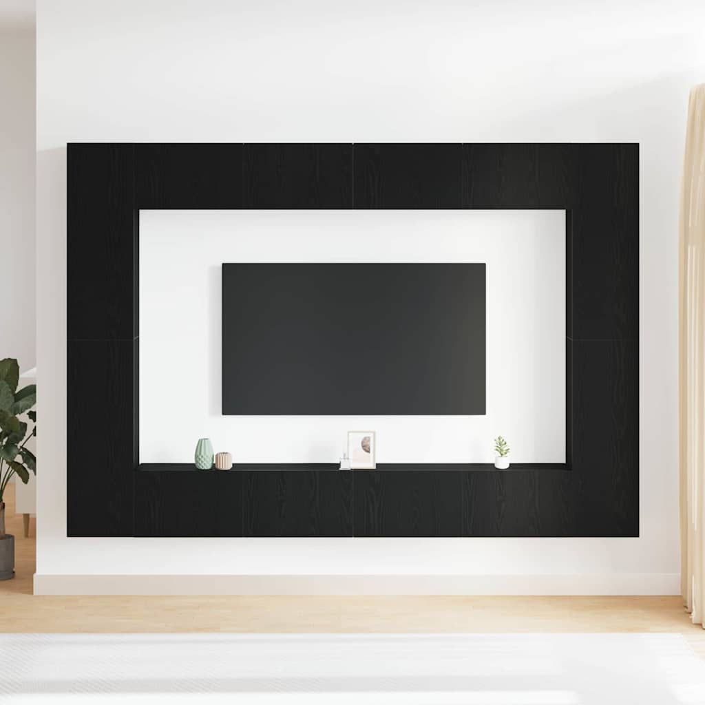 8 Piece TV Cabinet Set Wall-mounted Black Oak Engineered Wood