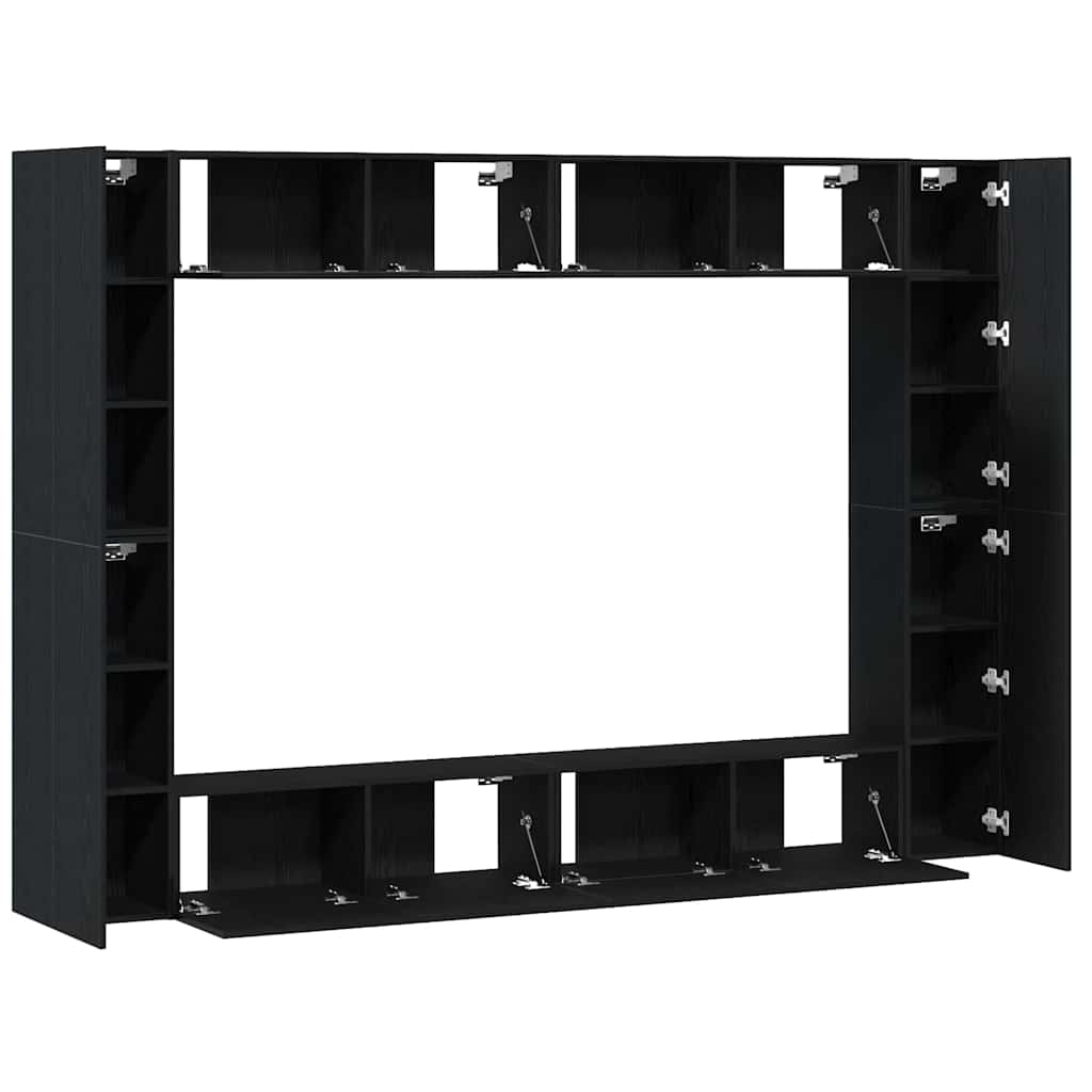 8 Piece TV Cabinet Set Wall-mounted Black Oak Engineered Wood