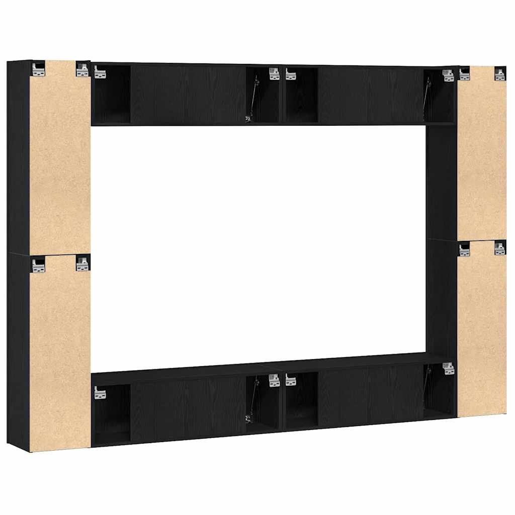 8 Piece TV Cabinet Set Wall-mounted Black Oak Engineered Wood