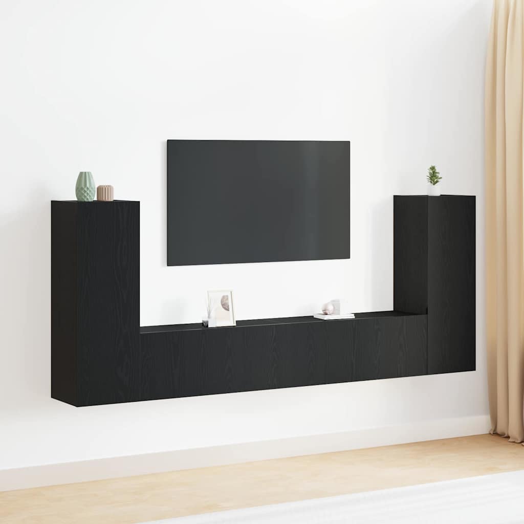 4 Piece TV Cabinet Set - Wall-Mounted, Black Oak, Engineered Wood