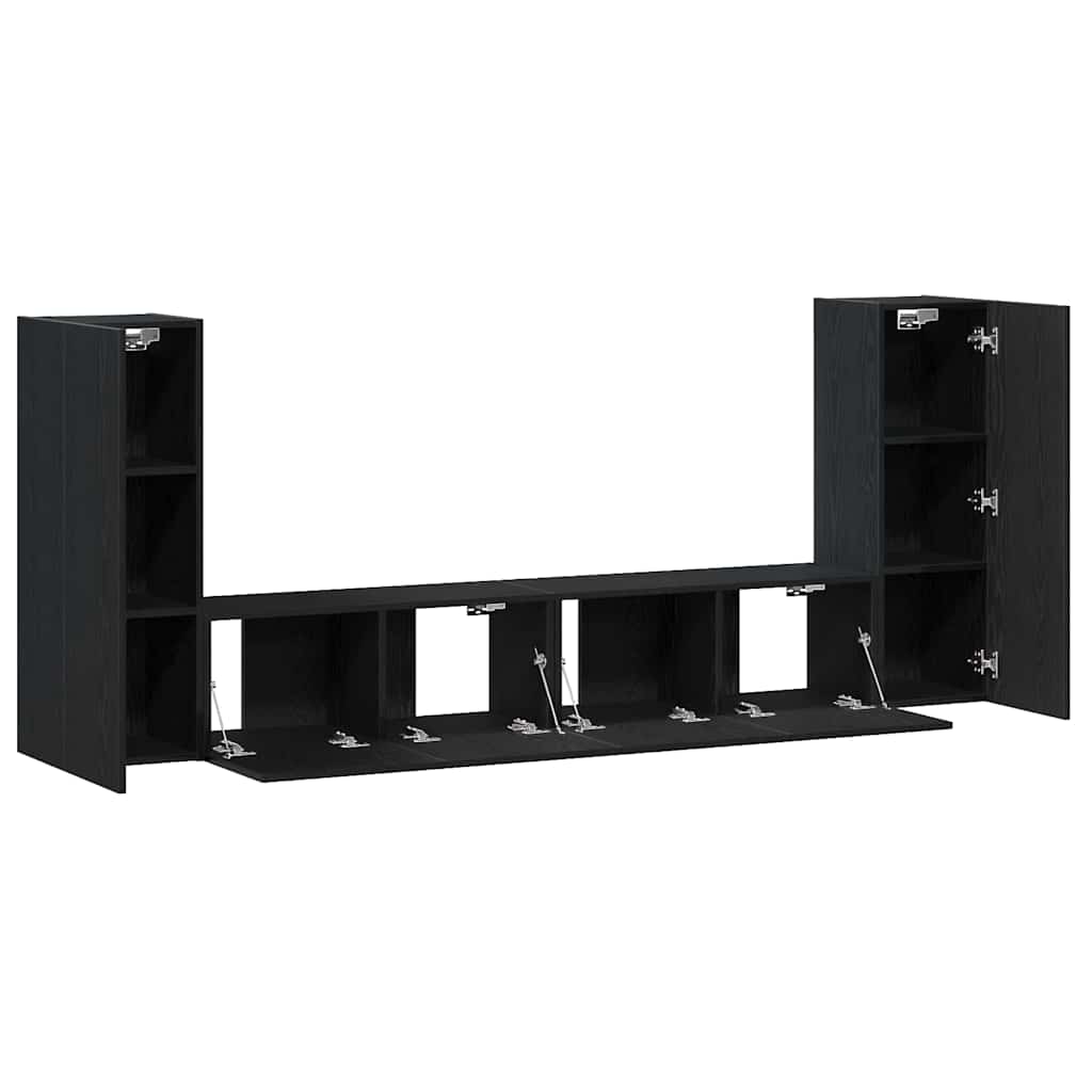 4 Piece TV Cabinet Set - Wall-Mounted, Black Oak, Engineered Wood