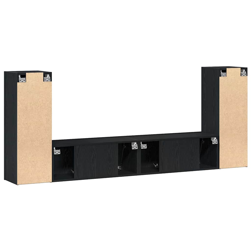4 Piece TV Cabinet Set - Wall-Mounted, Black Oak, Engineered Wood