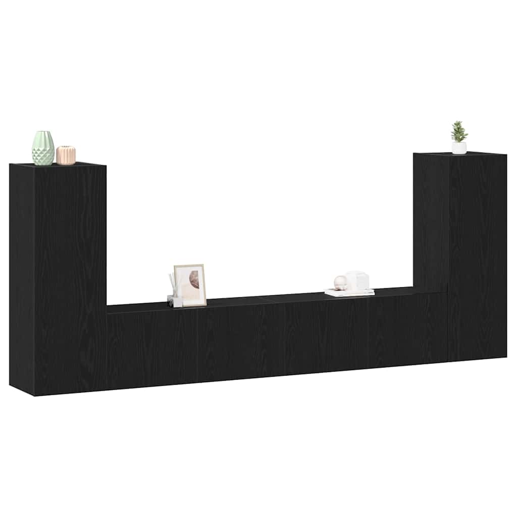 4 Piece TV Cabinet Set - Wall-Mounted, Black Oak, Engineered Wood