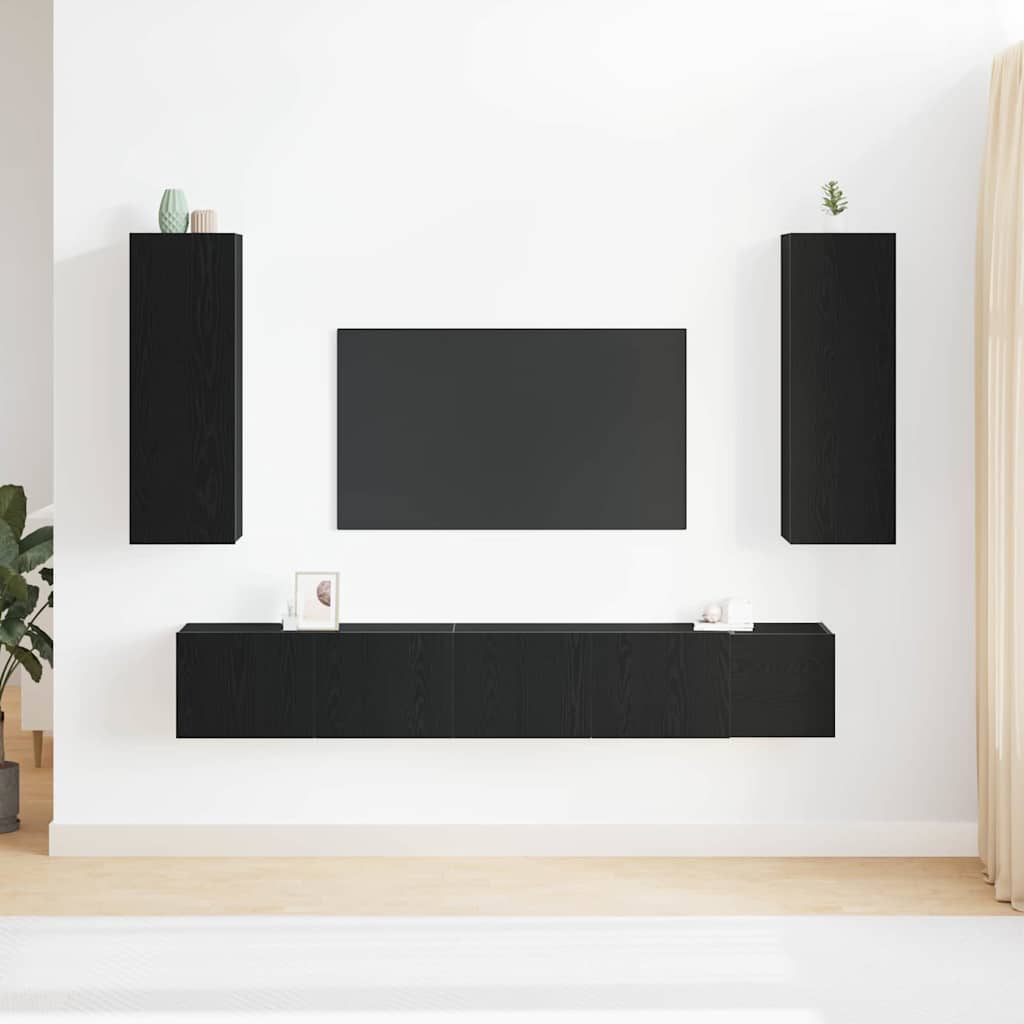 5 Piece TV Cabinet Set Black Oak Engineered Wood