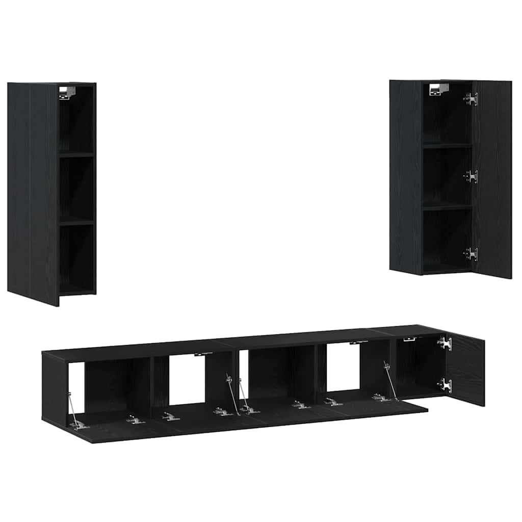 5 Piece TV Cabinet Set Black Oak Engineered Wood