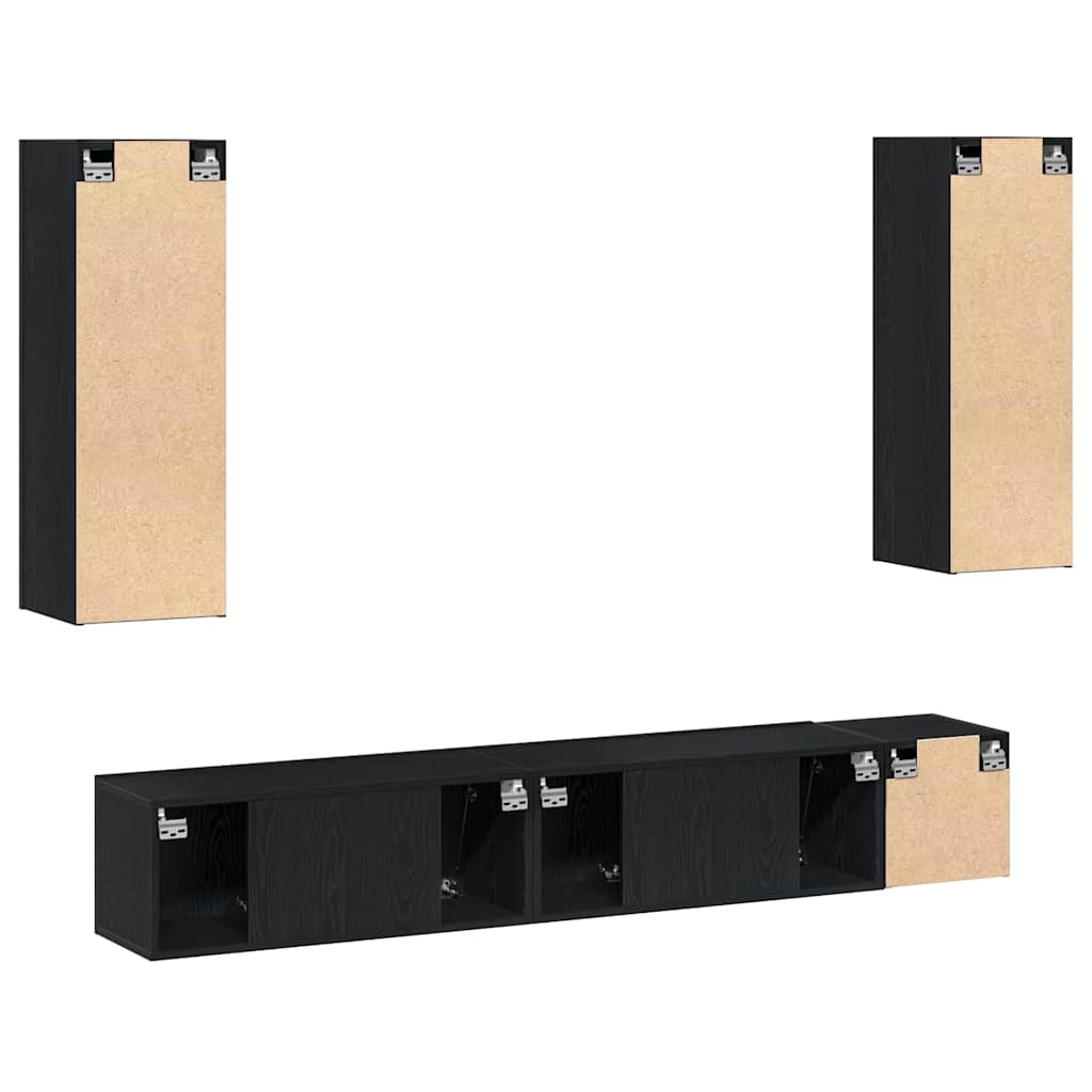 5 Piece TV Cabinet Set Black Oak Engineered Wood