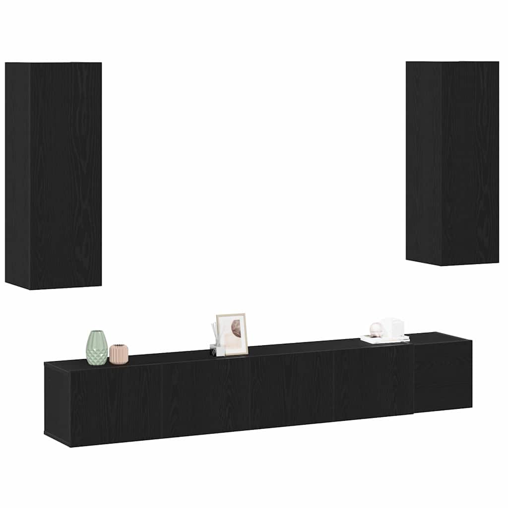 5 Piece TV Cabinet Set Black Oak Engineered Wood