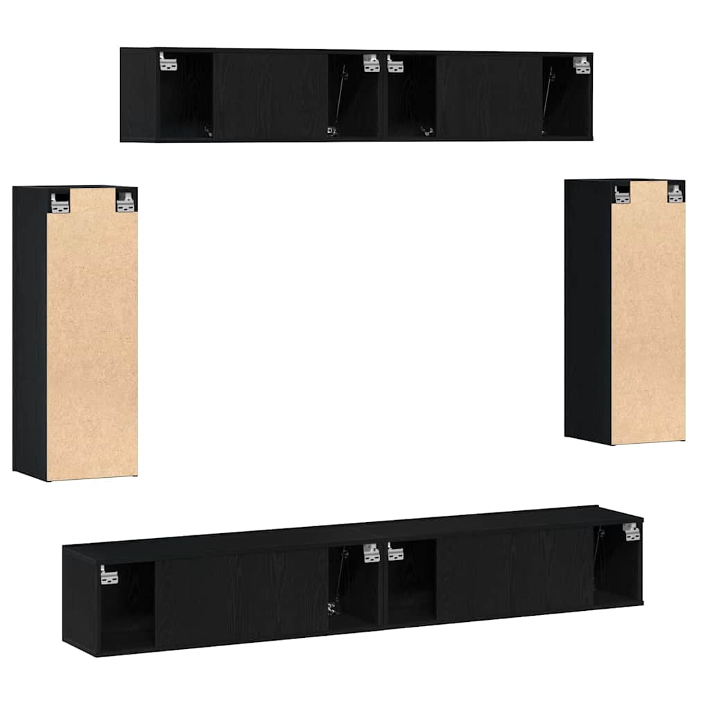 6 Piece TV Cabinet Set - Old Wood Finish Engineered Wood