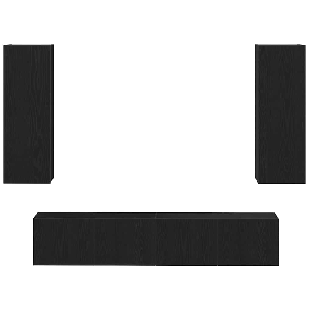 4 Piece TV Cabinet Set Wall-mounted Black Oak Engineered Wood
