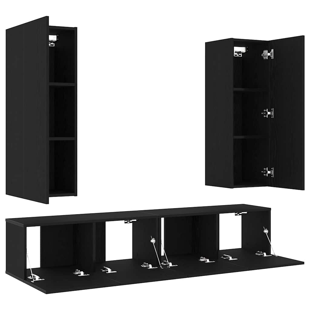 4 Piece TV Cabinet Set Wall-mounted Black Oak Engineered Wood
