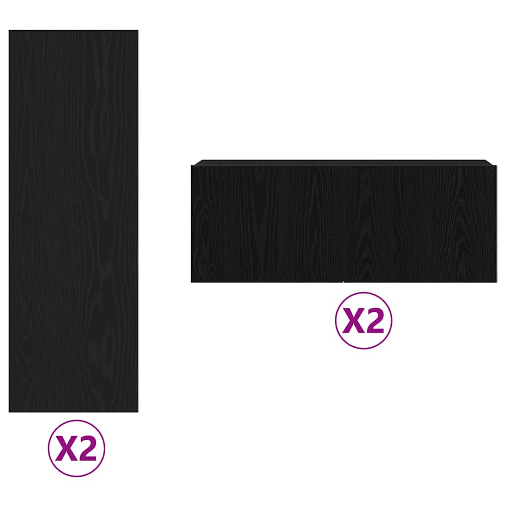 4 Piece TV Cabinet Set Wall-mounted Black Oak Engineered Wood