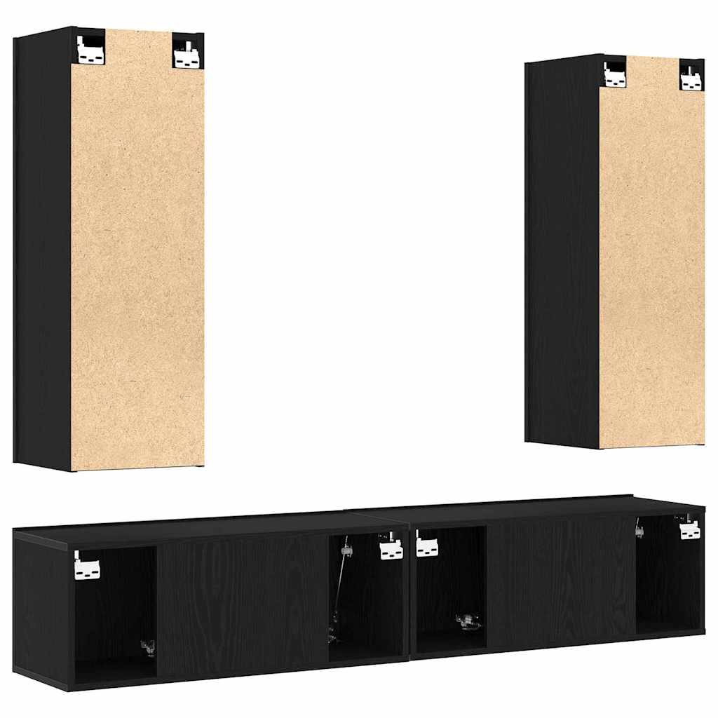4 Piece TV Cabinet Set Wall-mounted Black Oak Engineered Wood