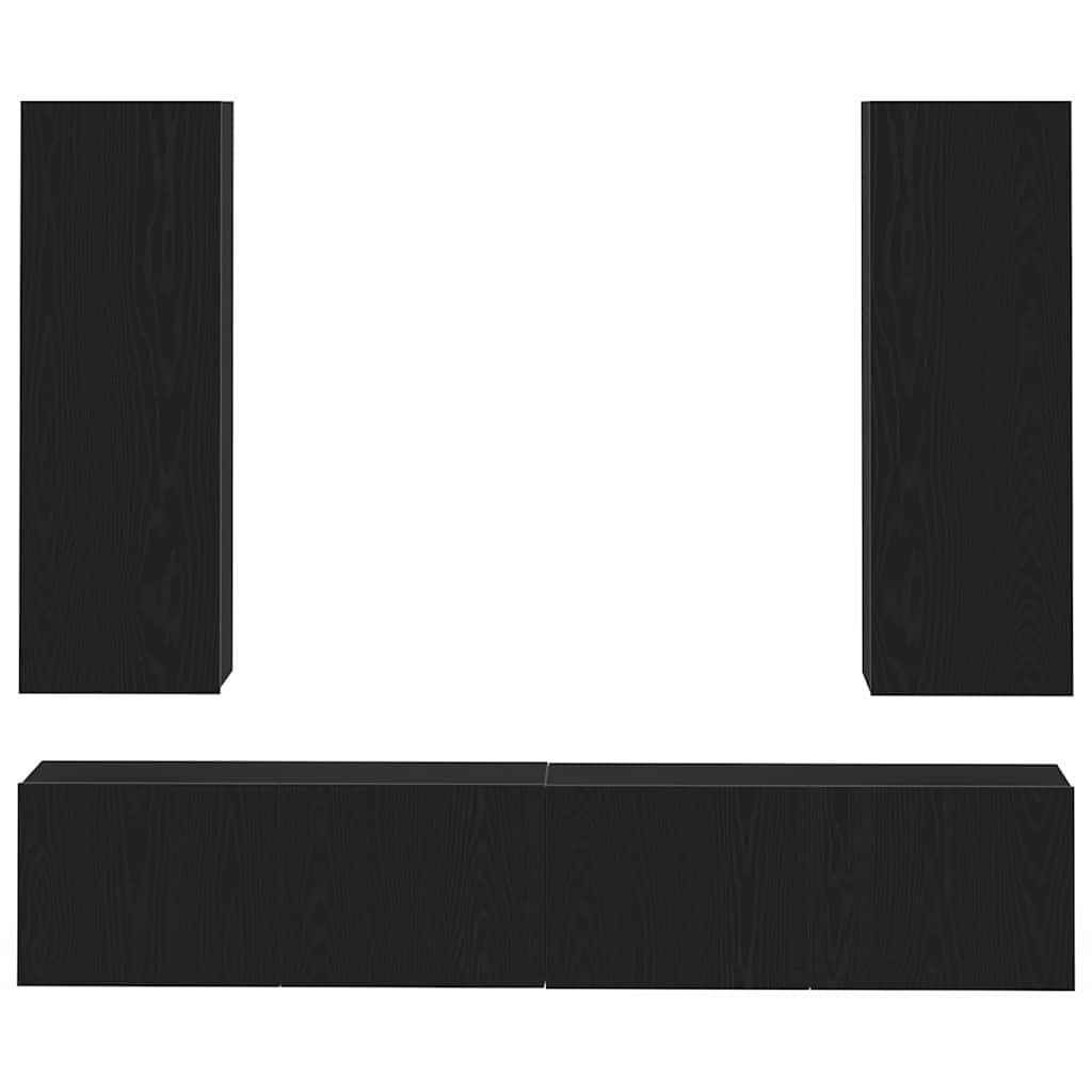 4 Piece TV Cabinet Set Wall-mounted Black Oak Engineered Wood