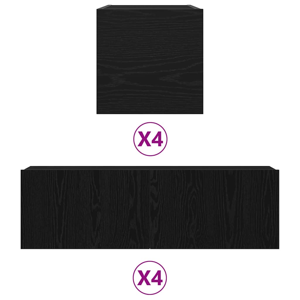 6 Piece TV Cabinet Set - Wall-mounted, Black Oak Engineered Wood