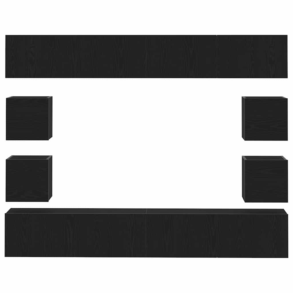 6 Piece TV Cabinet Set - Wall-mounted, Black Oak Engineered Wood