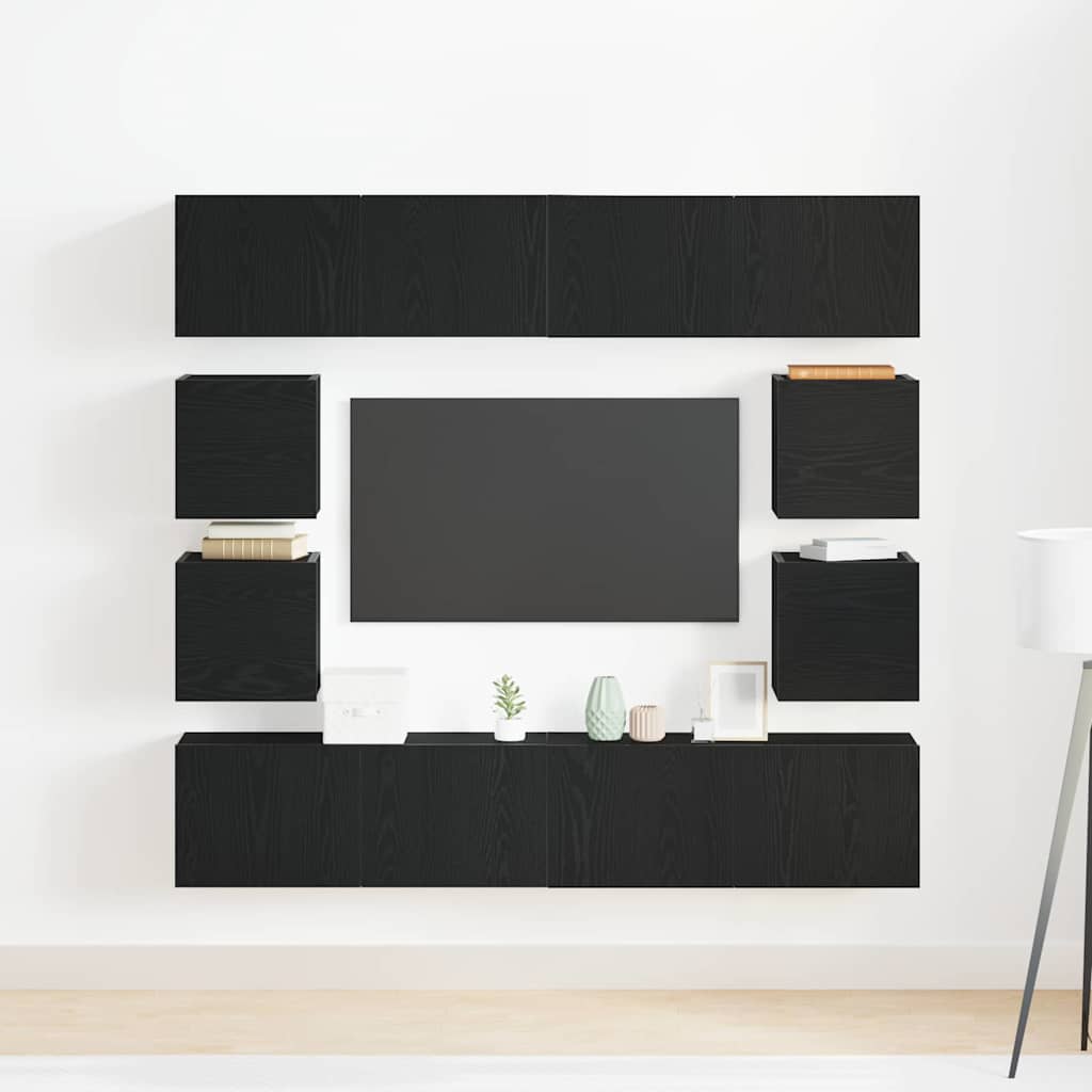6 Piece TV Cabinet Set, Wall-Mounted Black Oak Engineered Wood