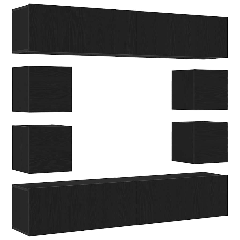 6 Piece TV Cabinet Set, Wall-Mounted Black Oak Engineered Wood
