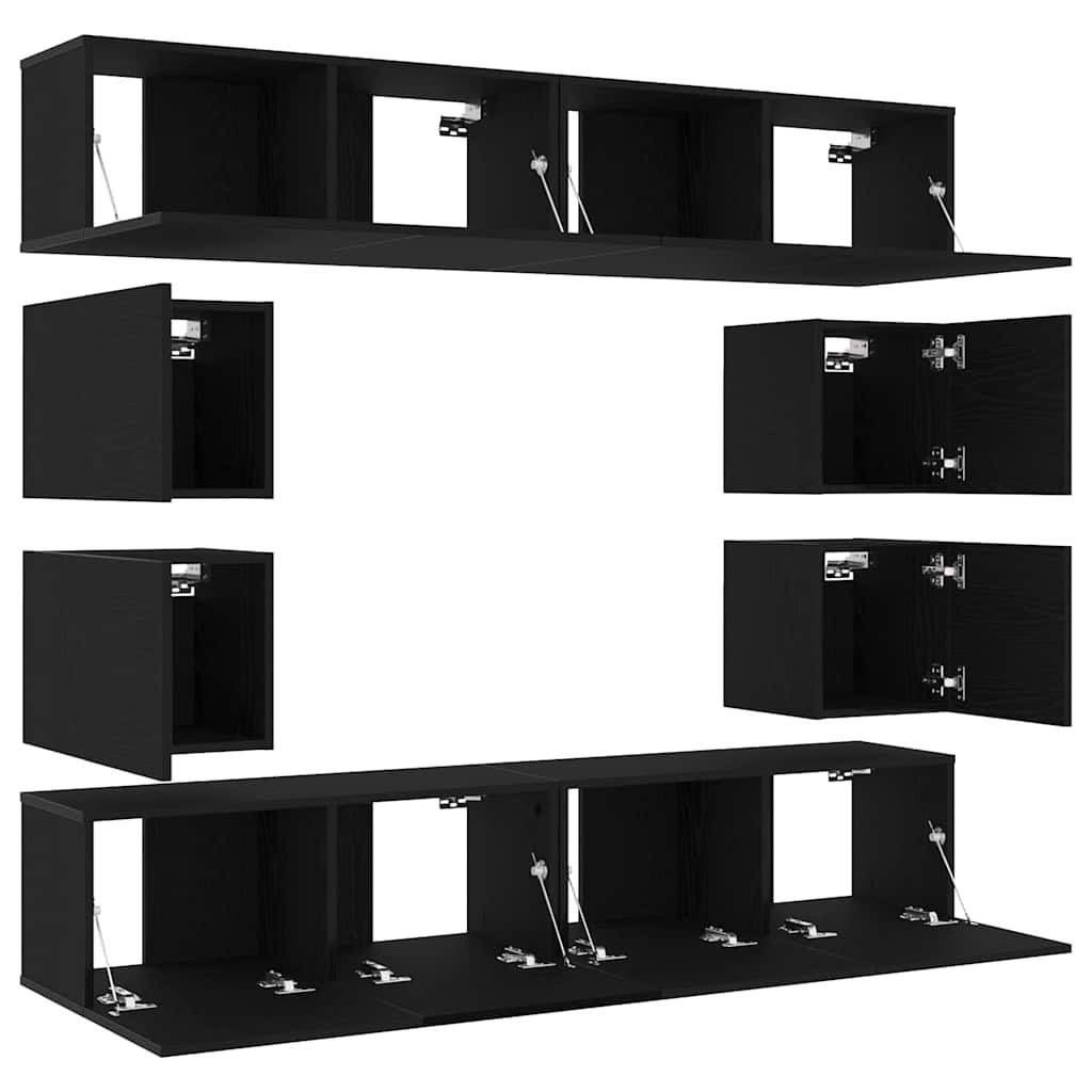 6 Piece TV Cabinet Set, Wall-Mounted Black Oak Engineered Wood