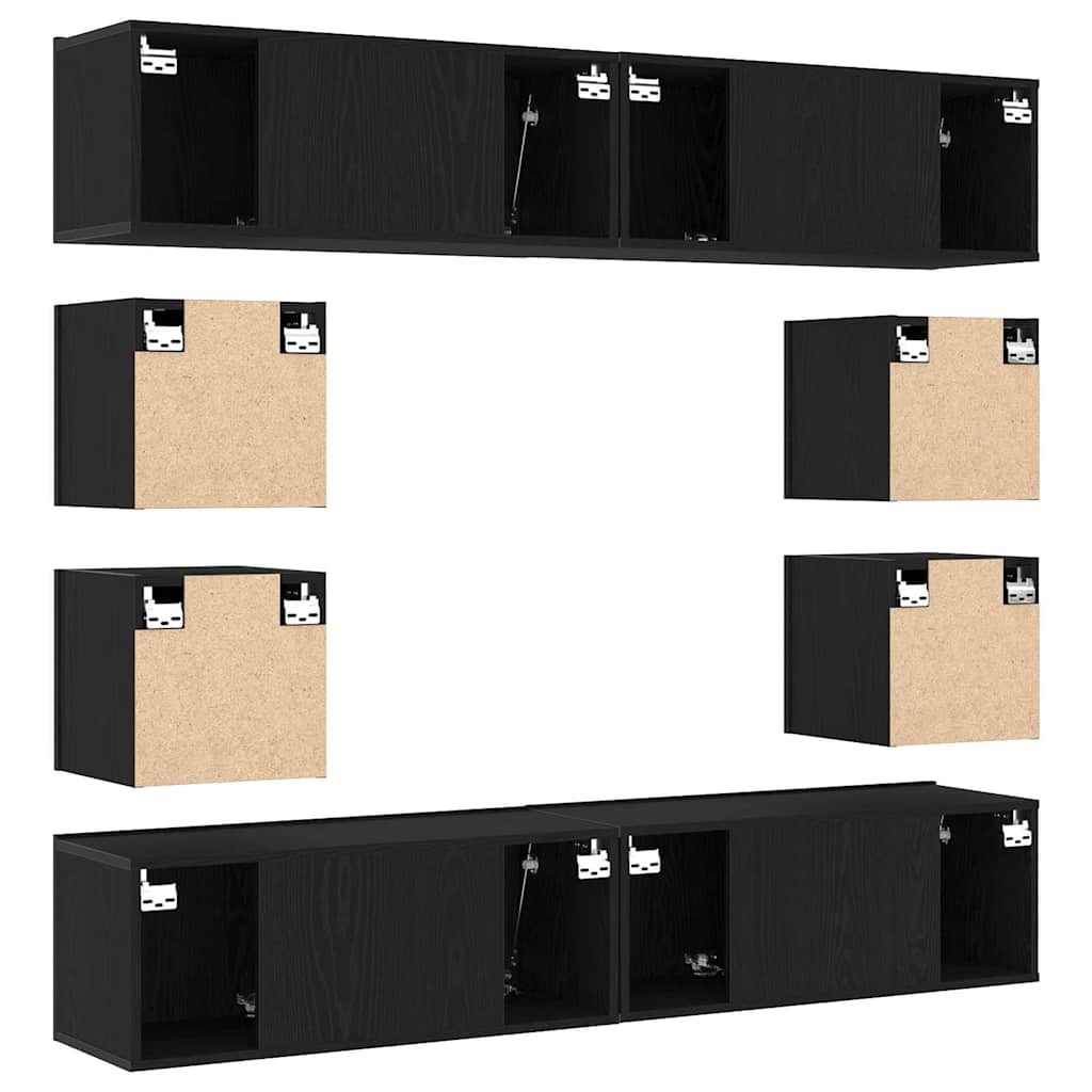6 Piece TV Cabinet Set, Wall-Mounted Black Oak Engineered Wood