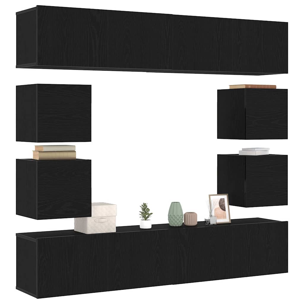6 Piece TV Cabinet Set, Wall-Mounted Black Oak Engineered Wood