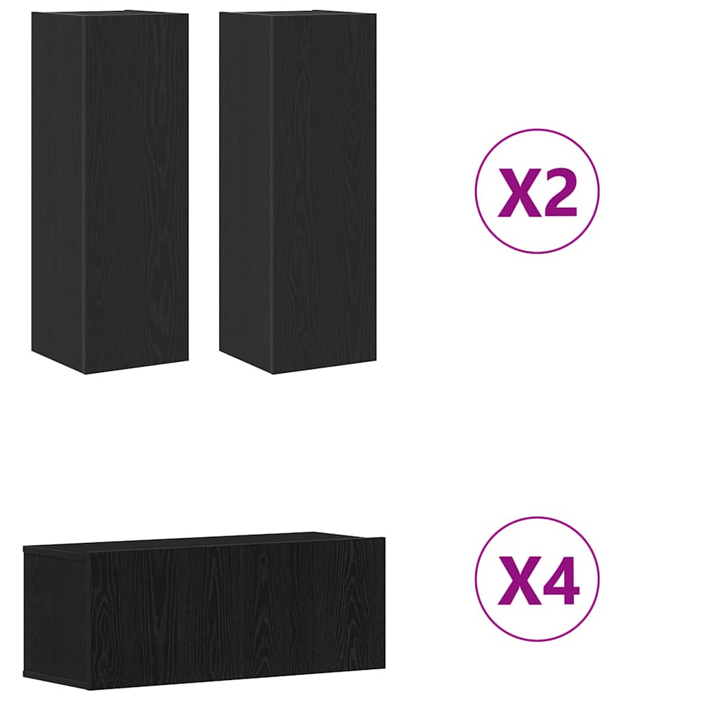 8 Piece TV Cabinet Set - Wall-Mounted, Black Oak, Engineered Wood