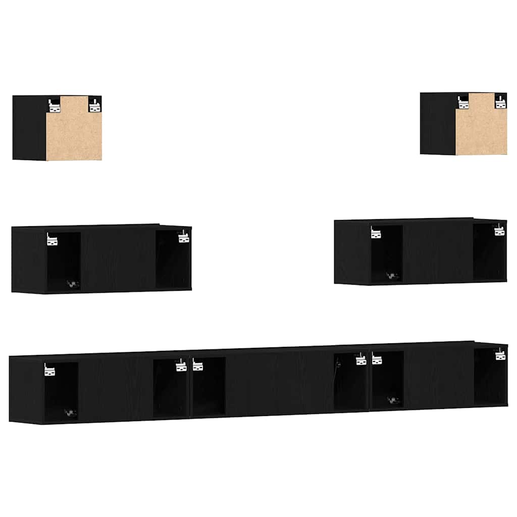 7 Piece TV Cabinet Set - Wall-Mounted, Black Oak, Engineered Wood