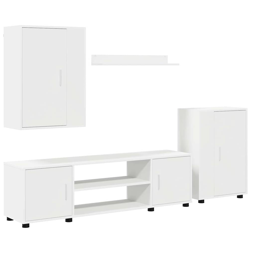 4 Piece TV Cabinet Set Wall-mounted 4 pcs White Engineered wood