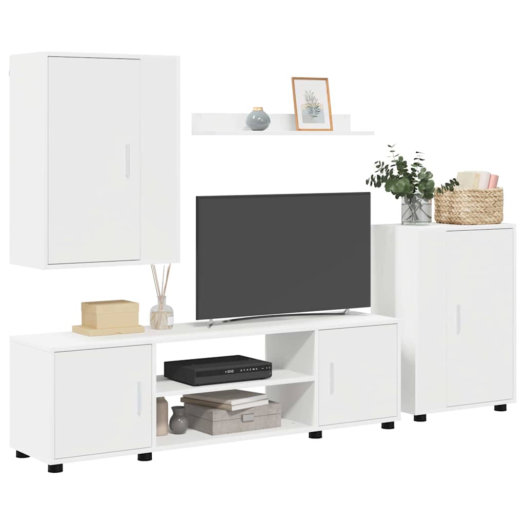 4 Piece TV Cabinet Set Wall-mounted 4 pcs White Engineered wood