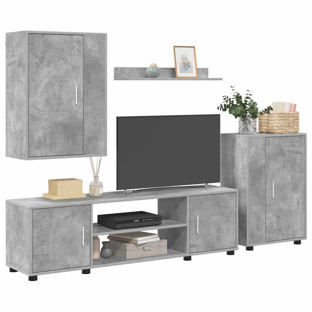 4 Piece TV Cabinet Set 4 pcs Concrete grey Engineered wood