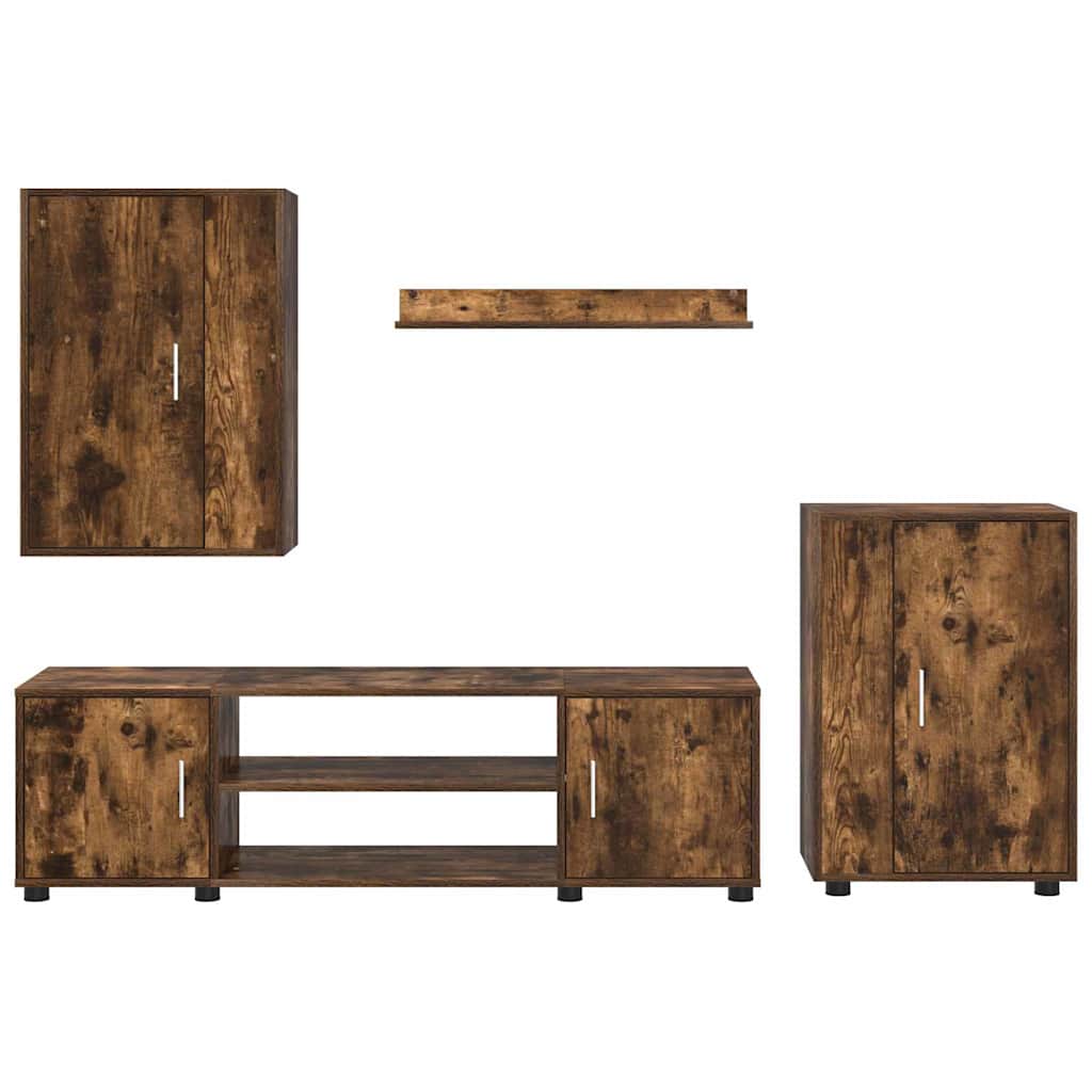 4 Piece TV Cabinet Set 4 pcs Somoked oak Engineered wood