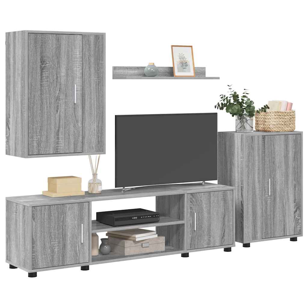 4 Piece TV Cabinet Set 4 pcs Grey sonoma Engineered wood