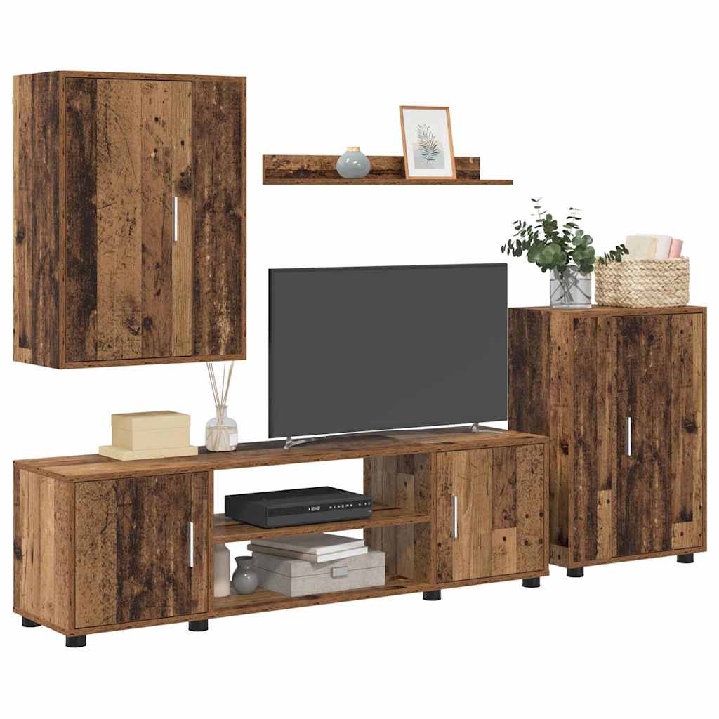 4 Piece TV Cabinet Set 4 pcs Old wood Engineered wood