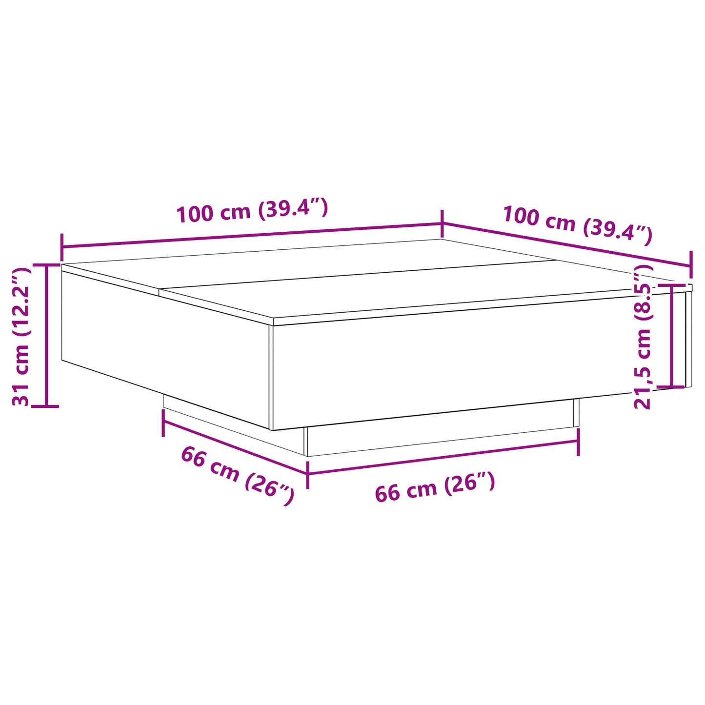Coffee Table Old wood 100 x 100 x 31 cm Engineered wood