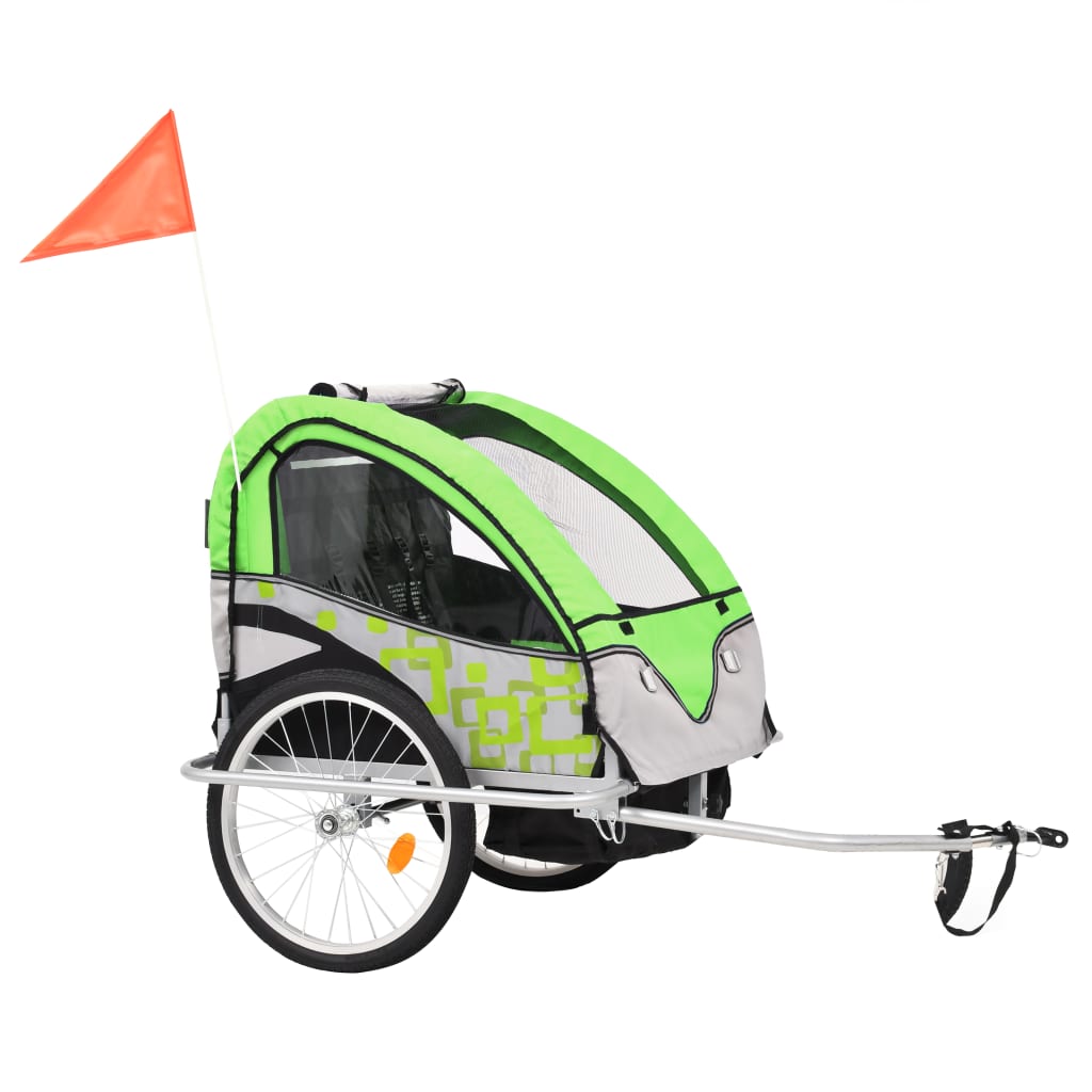 2-in-1 Bike Trailer & Stroller Green and Grey