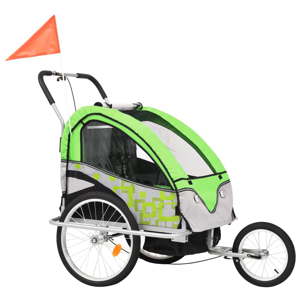 2-in-1 Bike Trailer & Stroller Green and Grey