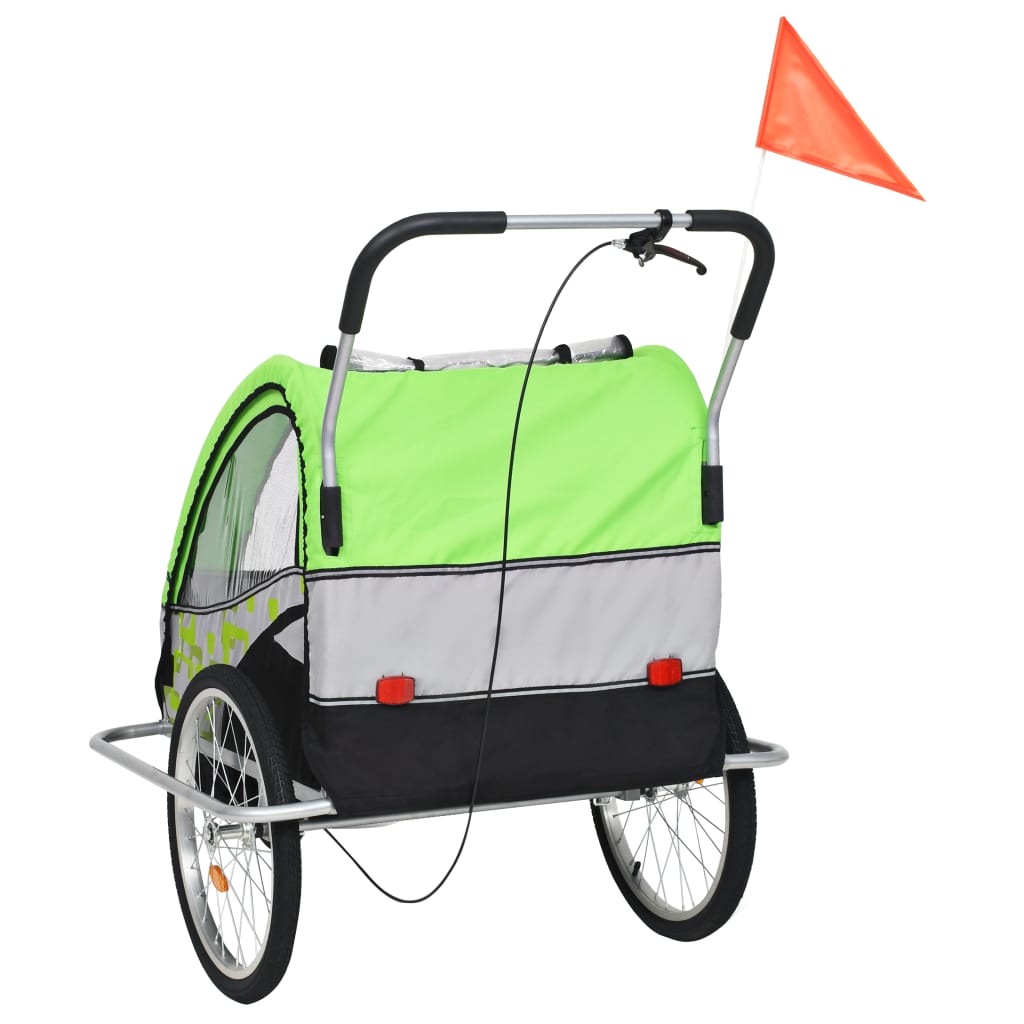 2-in-1 Bike Trailer & Stroller Green and Grey