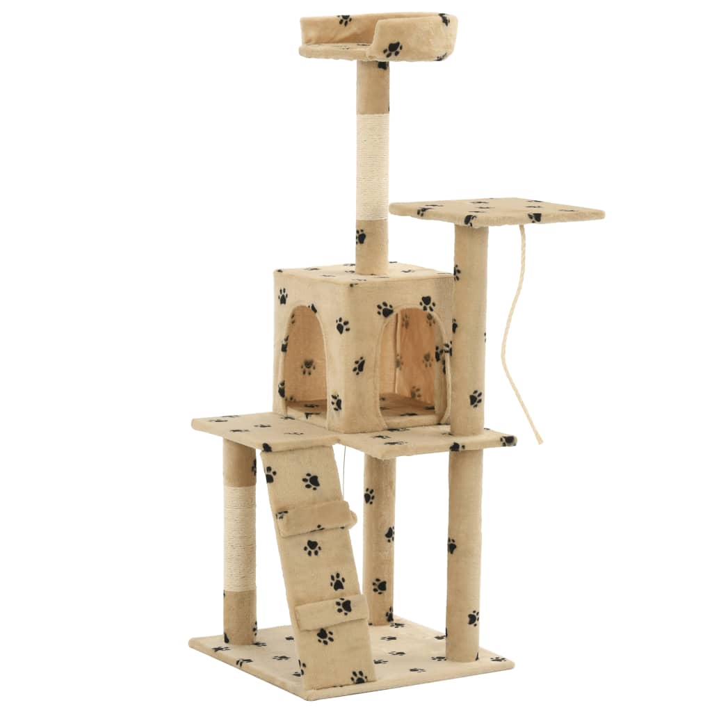 Cat Tree with Sisal Scratching Posts 120 cm Beige Paw Prints