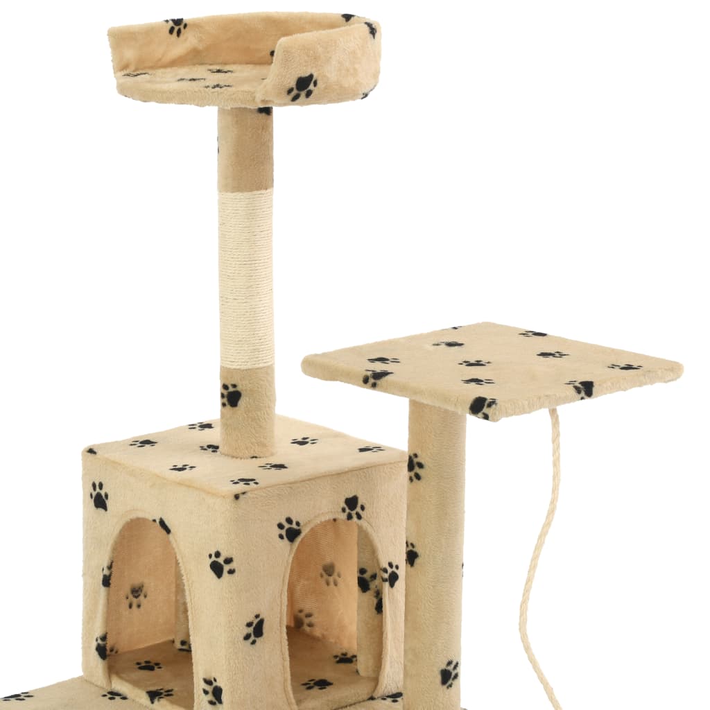Cat Tree with Sisal Scratching Posts 120 cm Beige Paw Prints