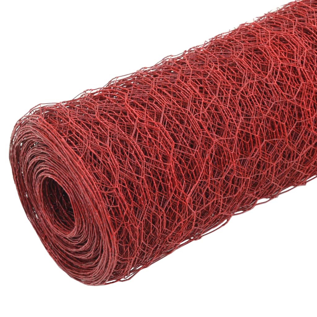 Chicken Wire Fence Steel with PVC Coating 25x0.75 m Red