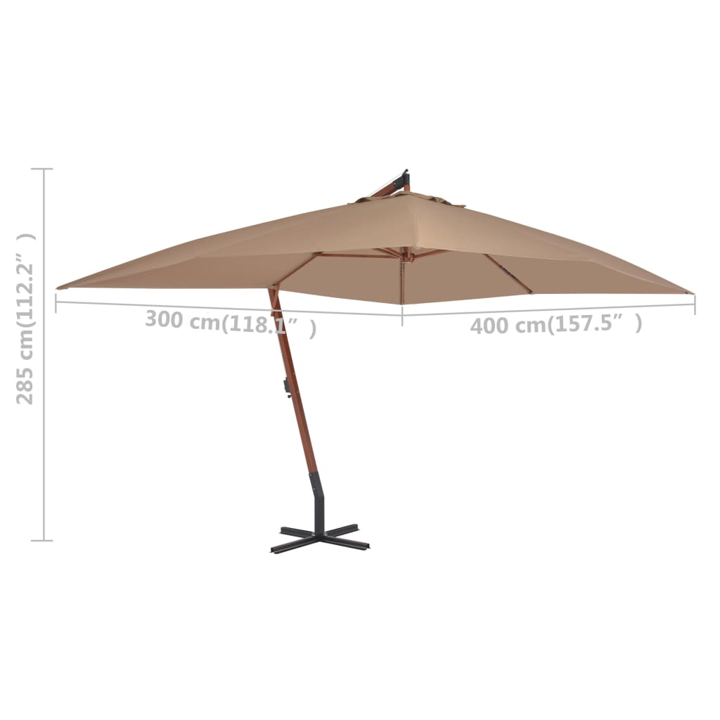Cantilever Garden Parasol with Wooden Pole 400x300 cm Taupe
