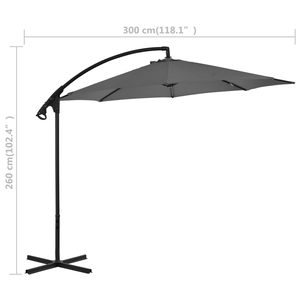 Cantilever Garden Parasol with Steel Pole 300 cm Anthracite