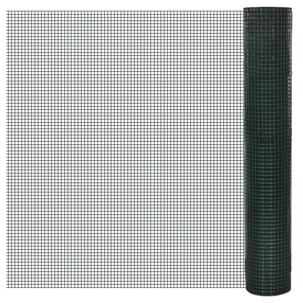 Chicken Wire Fence Galvanised with PVC Coating 25x1 m Green