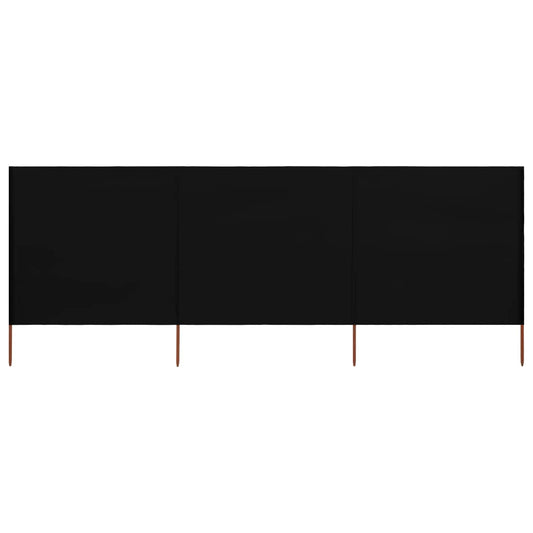 3-panel Wind Screen Fabric 400x160 cm Black