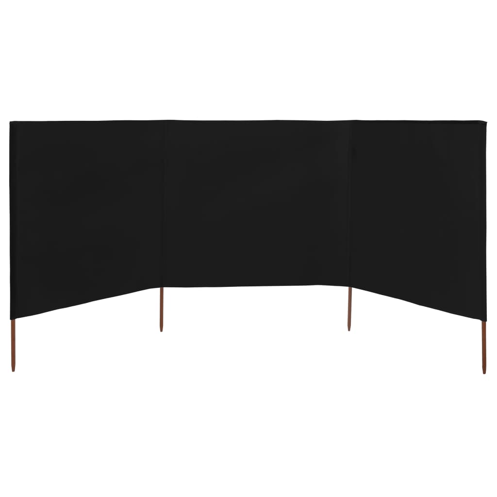 3-panel Wind Screen Fabric 400x160 cm Black