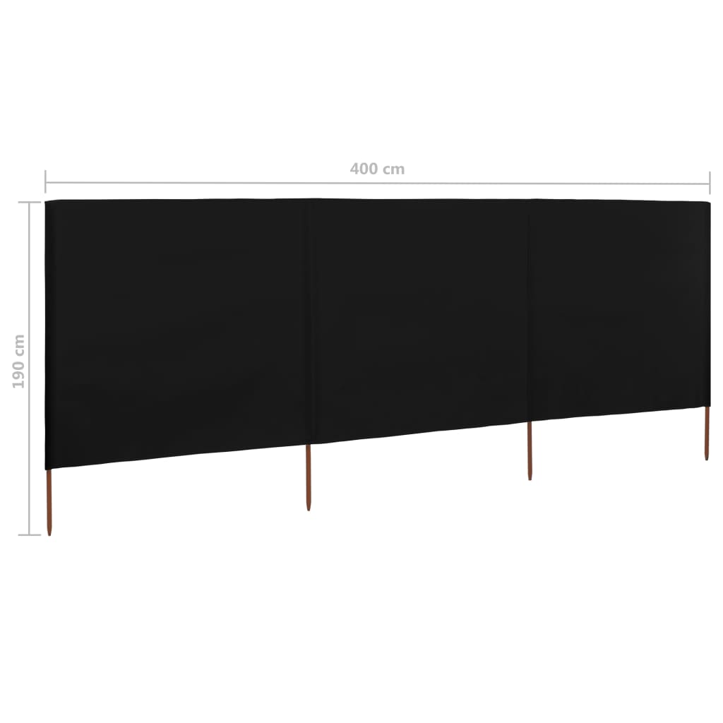3-panel Wind Screen Fabric 400x160 cm Black