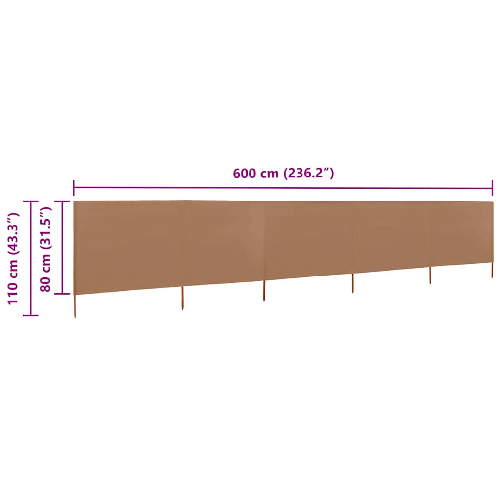 5-panel Wind Screen Fabric 600x80 cm Taupe