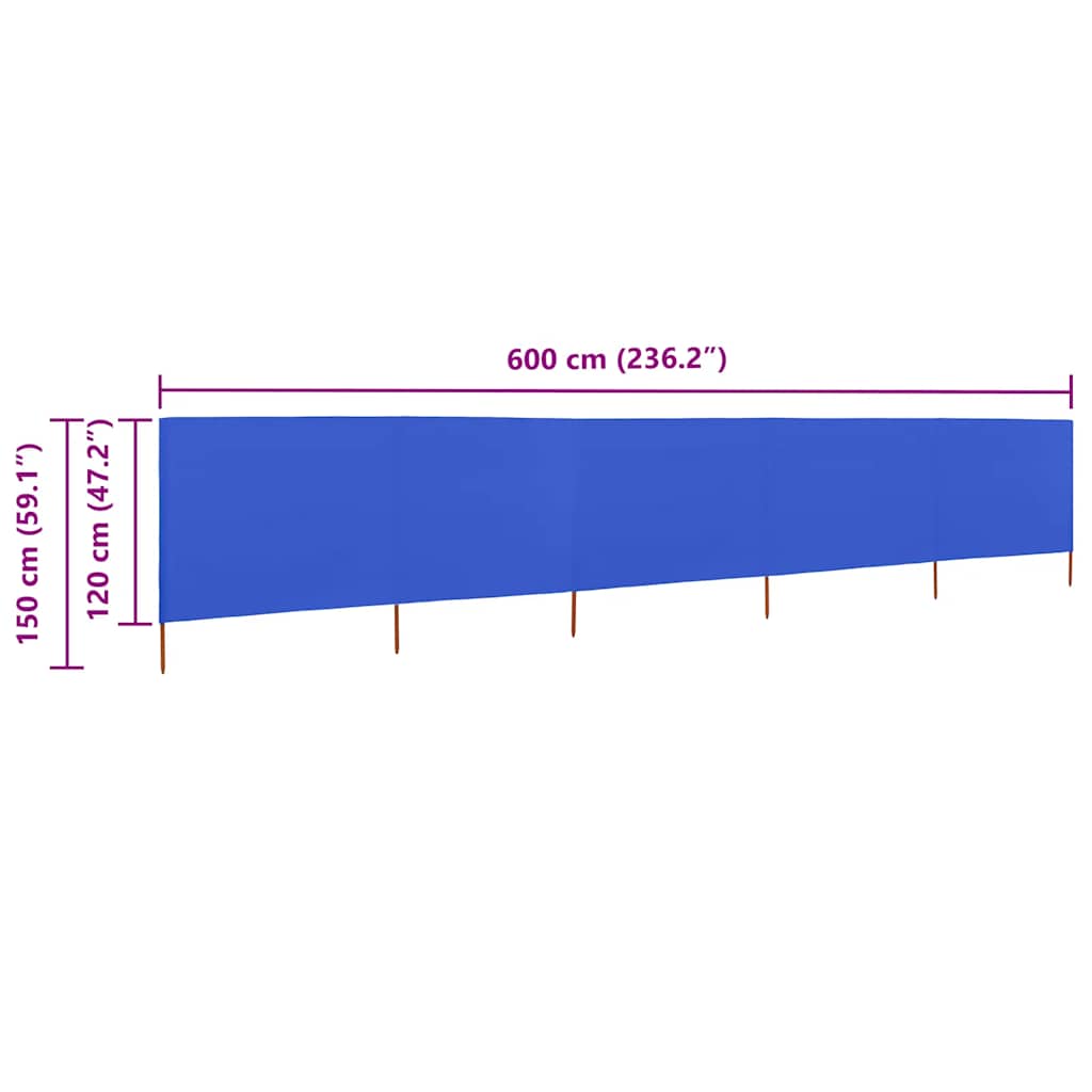 5-panel Wind Screen Fabric 600x120 cm Azure Blue