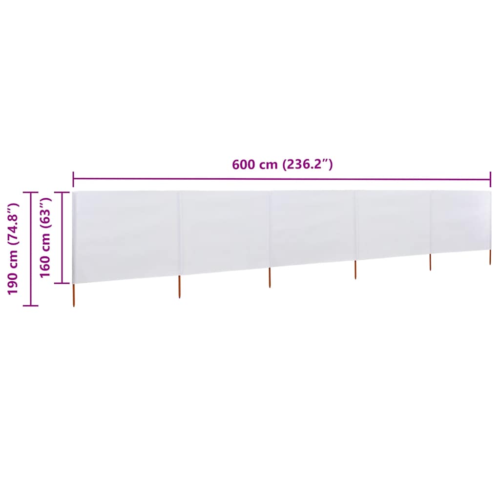 5-panel Wind Screen Fabric 600x160 cm Sand White